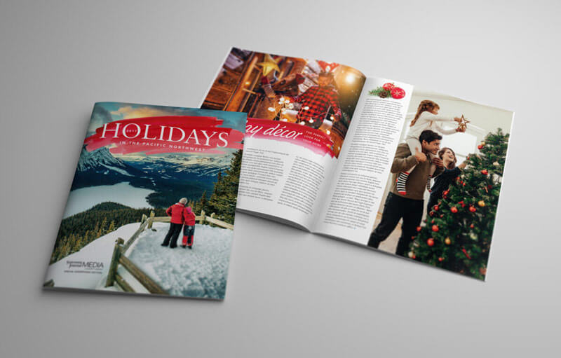 Holidays magazine spread and cover